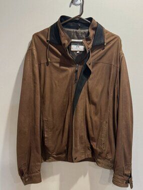 Vintage Vera Pelle Leather Jacket Brown Men Size Large Made in Italy